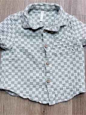 Rylee and Cru Baby/Toddler Checkered Button-Front Top Light Sage